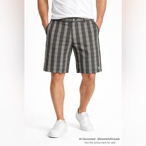 Billabong Men’s Plaid Flat Front Walk Shorts 38 Grey Belted Casual
